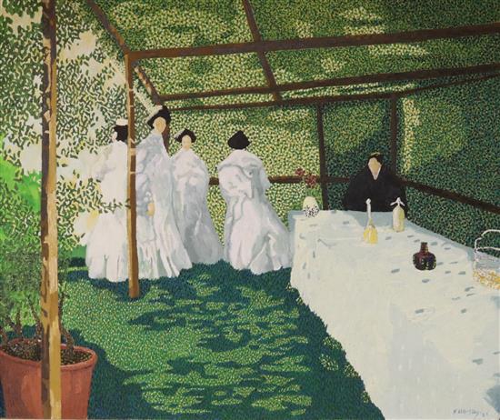 Keith Horsley Women in white dresses in a gazebo 72 x 86cm